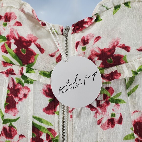 US 8 Petal & Pup Fyrsil Dress White Floral Rayon Linen Midi Length Sleeveless - Picture 4 of 13